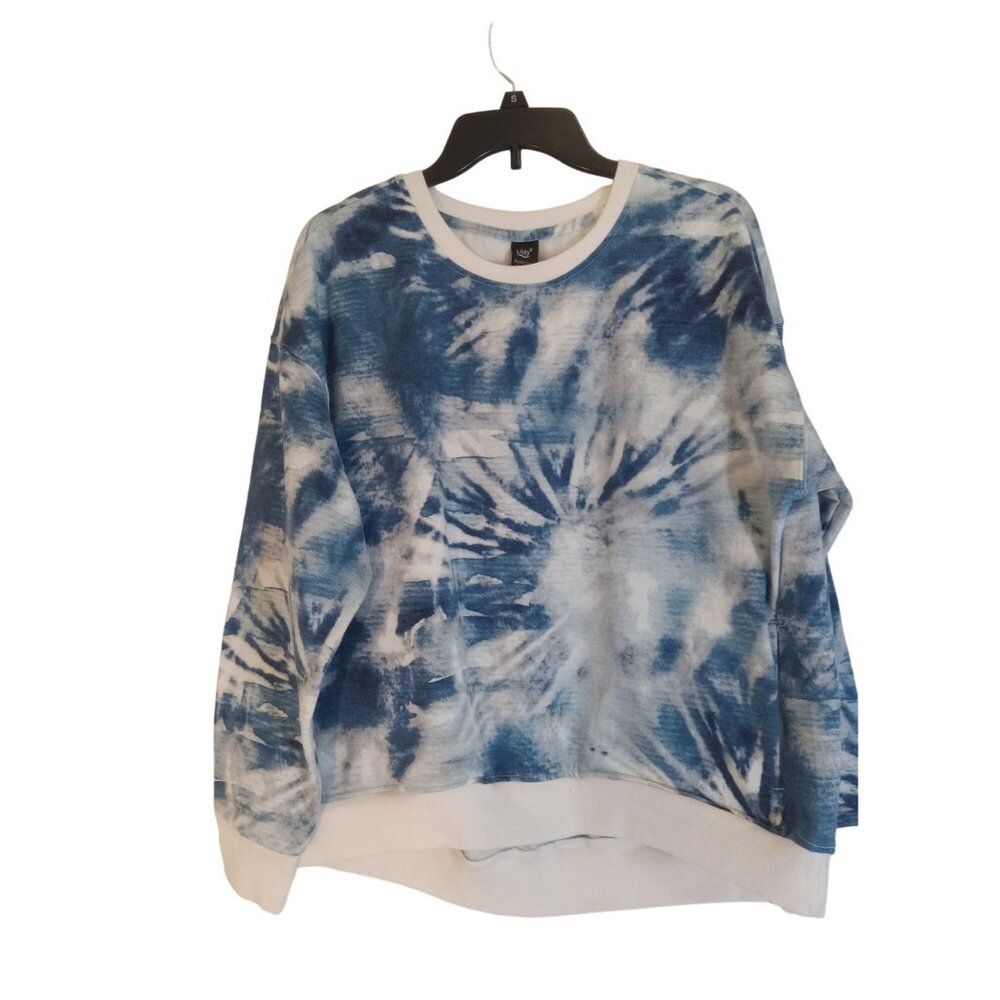 Lildy Croptop Sweat Shirt Womens Size L/XL Blue White Fleece Feel Pockets